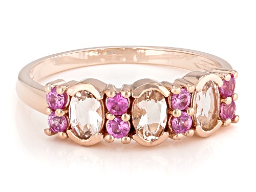 Pre-Owned 0.49ctw Peach Morganite With 0.27ctw Lab Pink Sapphire 18k Rose Gold Over Sterling Silver - Size 9