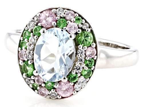 Pre-Owned 1.47ctw Aquamarine with Multi-Stone Rhodium Over Sterling Silver Ring - Size 7