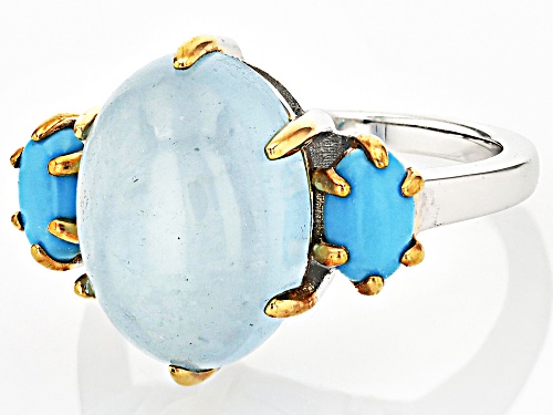 Pre-Owned 14x10mm Blue Dreamy Aquamarine With Turquoise Rhodium Over Sterling Silver Ring - Size 7
