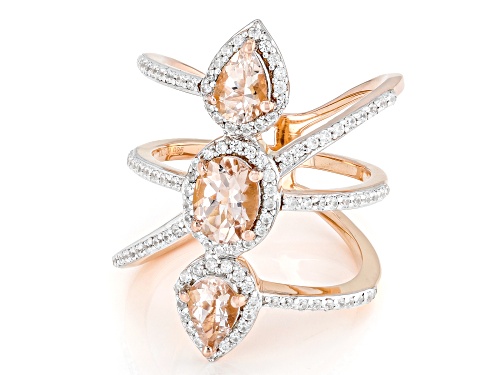 Pre-Owned 1.28ctw Peach Morganite With 0.70ctw White Zircon 18k Rose Gold Over Sterling Silver Ring - Size 8