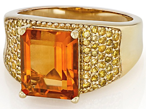 Pre-Owned 3.57ctw Madeira Citrine With 0.60ctw Yellow Diamond 18k Yellow Gold Over Sterling Silver R - Size 8