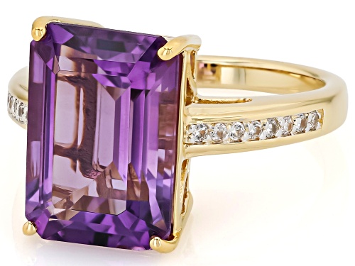 Pre-Owned 6.44ct Canela Amethyst With 0.17ctw White Zircon 18k Yellow Gold Over Sterling Silver Ring - Size 10