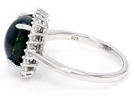 Pre-Owned 1.62ct Black Ethiopian Opal With 0.31ctw White Zircon Rhodium Over Sterling Silver Ring - Size 7