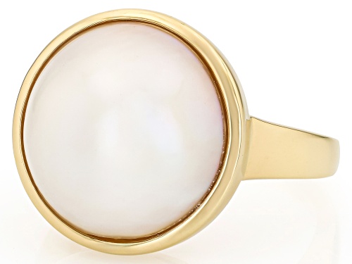 Pre-Owned 15mm White Cultured South Sea Mabe Pearl 18K Yellow Gold Over Sterling Silver Ring - Size 8