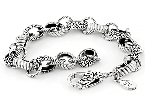 Pre-Owned Artisan Collection of Bali™ Sterling Silver Scroll & Cable Link Bracelet 6.7mm - Size 7