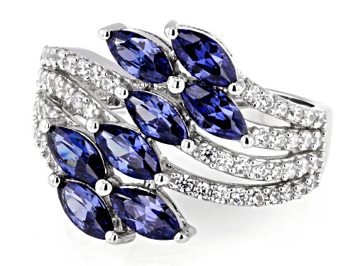 Pre-Owned Bella Luce® Esotica™ 3.54ctw Tanzanite And White Diamond Simulants Rhodium Over Sterling S - Size 6