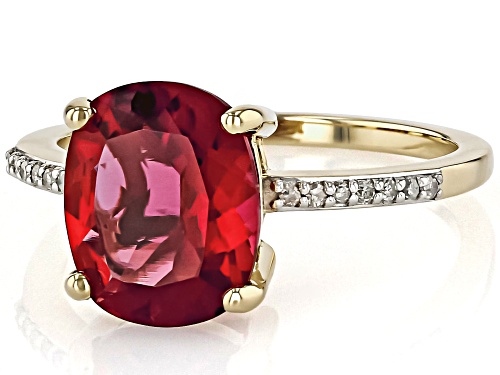 Pre-Owned 2.70ct Lab Created Bixbite With 0.06ctw White Diamond 10k Yellow Gold Ring - Size 8