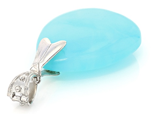 Pre-Owned Blue Opal Rhodium Over Sterling Silver Enhancer Pendant