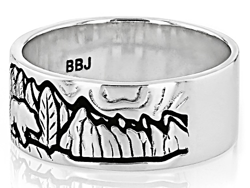 Pre-Owned Southwest Style by JTV™ Oxidized Sterling Silver Bear In Mountain Landscape Band Ring - Size 11