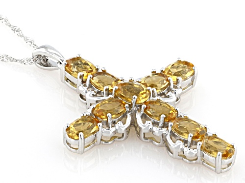 Pre-Owned 6.80ctw Citrine Rhodium Over Sterling Silver Cross Pendant with Chain