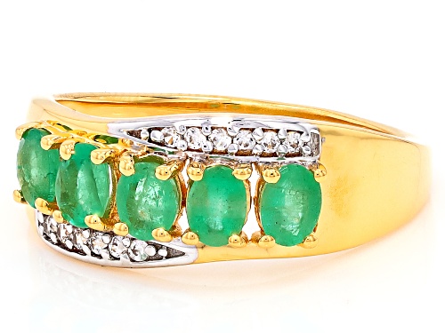 Pre-Owned 0.64ctw Zambian Emerald With 0.10ctw White Zircon 18k Yellow Gold Over Sterling Silver Rin - Size 6