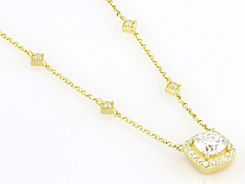 Pre-Owned MOISSANITE FIRE® 1.42CTW DEW SQUARE CUSHION AND ROUND 14K YELLOW GOLD OVER SILVER NECKLACE - Size 18