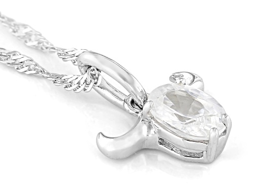Pre-Owned 1.13ct Oval White Zircon Rhodium Over Sterling Silver Taurus Birthstone Pendant With Chain