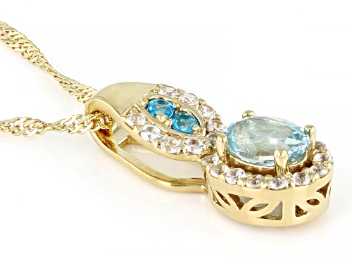 Pre-Owned 1.17ctw Blue Apatite, Neon Apatite And White Zircon 18k Yellow Gold Over Silver Pendant Wi