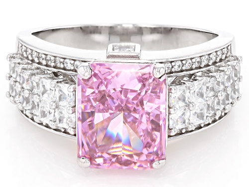 Pre-Owned Bella Luce® 8.13ctw Pink & White Diamond Simulant Rhodium Over Sterling Silver Ice Flower - Size 5