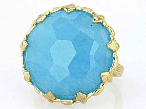 Pre-Owned Artisan Collection of Turkey™ 20mm Blue Quartz 18K Yellow Gold Over Sterling Silver Ring - Size 9