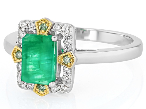 Pre-Owned 0.96ctw Zambian Emerald with Prazana® Lab Grown Diamonds Rhodium and 18k Gold Over Silver - Size 6