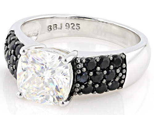 Pre-Owned 3.25ct Cushion Strontium Titanate With 0.72ctw Black Spinel Rhodium Over Silver Ring - Size 6