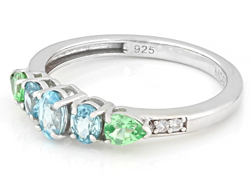 Pre-Owned 0.70ctw Blue Zircon with 0.28ctw Mint Tsavorite & 0.05ctw White Zircon Rhodium Over Silver - Size 6