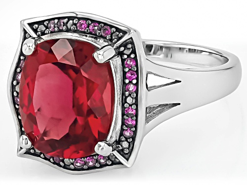 Pre-Owned 2.80ct Cushion Lab Created Bixbite With 0.13ctw Lab Created Ruby Rhodium Over Sterling Sil - Size 7