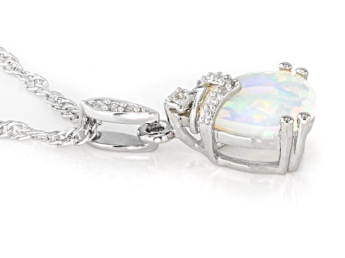 Pre-Owned 0.85ct Ethiopian Opal With 0.04ctw White Zircon Rhodium Over Sterling Silver Pendant with