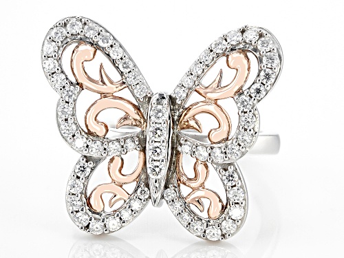 Pre-Owned MOISSANITE FIRE® 1.00CTW DEW PLATINEVE® AND 14K ROSE GOLD OVER SILVER BUTTERFLY RING - Size 5