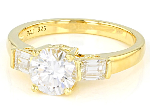 Pre-Owned MOISSANITE FIRE® 1.64CTW DEW ROUND & BAGUETTE 14K YELLOW GOLD OVER SILVER RING - Size 7