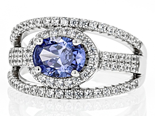 Pre-Owned Bella Luce® Esotica™ 3.71ctw Tanzanite And White Diamond Simulants Rhodium Over Sterling S - Size 6