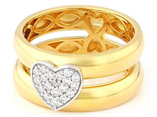 Pre-Owned MOISSANITE FIRE® 0.21CTW DEW ROUND 14K YELLOW GOLD OVER SILVER HEART RING - Size 7
