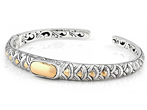 Pre-Owned Artisan Collection of Bali™ Sterling Silver & 18K Gold Scallop Patterned Cuff Bracelet - Size 6.75