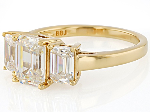 Pre-Owned 3.50ctw Emerald Cut Strontium Titanate 18k Yellow Gold Over Silver 3-Stone Ring - Size 7