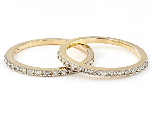 Pre-Owned 0.25ctw Round White Diamond 10k Yellow Gold Band Ring Set Of 2 - Size 7