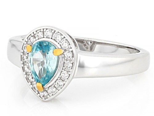 Pre-Owned 0.94ctw Blue Zircon with 0.07ctw White Zircon Rhodium and 18k Yellow Gold Over Sterling Si - Size 6