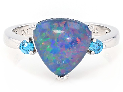 Pre-Owned 2.66ctw Australian Opal Triplet with Blue Prazana® Lab Grown Diamond Rhodium Over Silver R - Size 10