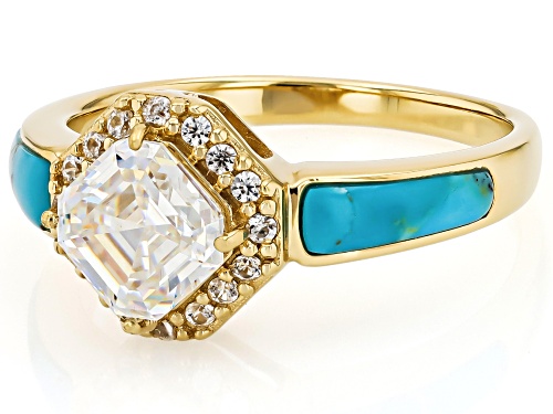 Pre-Owned 1.84ct Asscher Cut Strontium Titanate, Turquoise 0.20ctw Zircon 18k Gold Over Sterling Sil - Size 7