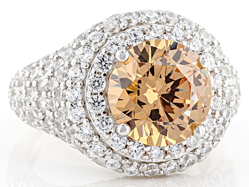 Pre-Owned Bella Luce® 11.36ctw Champagne And White Diamond Simulants Rhodium Over Sterling Silver Ri - Size 6
