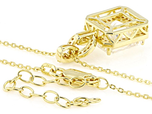 Pre-Owned MOISSANITE FIRE® 5.36CTW DEW EMERALD CUT AND ROUND 14K YELLOW GOLD OVER SILVER PENDANT AND