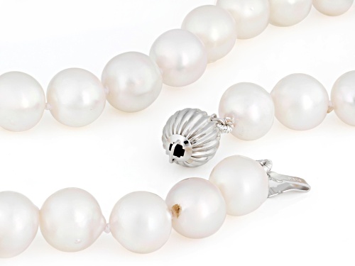 Pre-Owned 9mm Cultured Japanese Akoya Pearl Rhodium Over Sterling Silver 18 Inch Necklace - Size 18