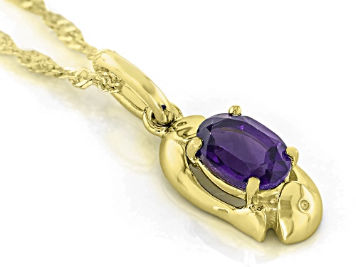 Pre-Owned 0.64ct Oval Amethyst 18k Yellow Gold Over Sterling Silver Pisces Birthstone Pendant With C