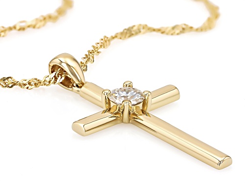 Pre-Owned MOISSANITE FIRE® .50CT DEW ROUND BRILLIANT 14k YELLOW GOLD OVER SILVER CROSS PENDANT AND C