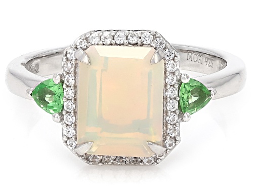 Pre-Owned 1.20ctw Ethiopian Opal with 0.16ctw Tsavorite & 0.18ctw White Zircon Rhodium Over Silver R - Size 10