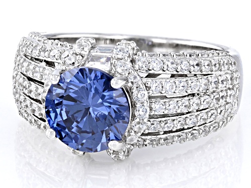 Pre-Owned Bella Luce® Esotica™ 5.70ctw Tanzanite And White Diamond Simulants Rhodium Over Sterling S - Size 10
