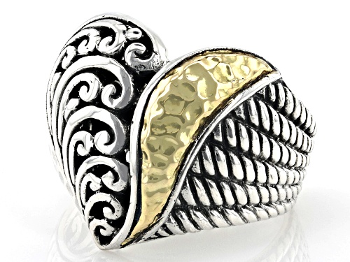 Pre-Owned Artisan Collection of Bali™ Sterling Silver & 18K Gold Scrollwork Heart Ring - Size 8