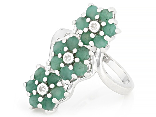 Pre-Owned 1.68ctw Round Brazilian Emerald With 0.02ctw Round Diamond Accent Rhodium Over Silver Ring - Size 7