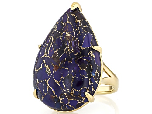 Pre-Owned 30x20mm Purple Turquoise 18K Yellow Gold Over Sterling Silver Solitaire Ring - Size 8