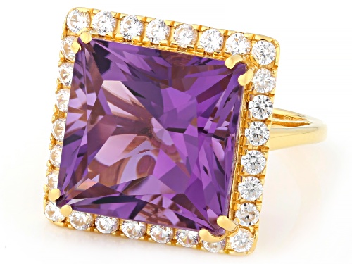 Pre-Owned 10.20ct Canela Amethyst With 1.20ctw White Zircon 18k Yellow gold Over Sterling Silver Rin - Size 10