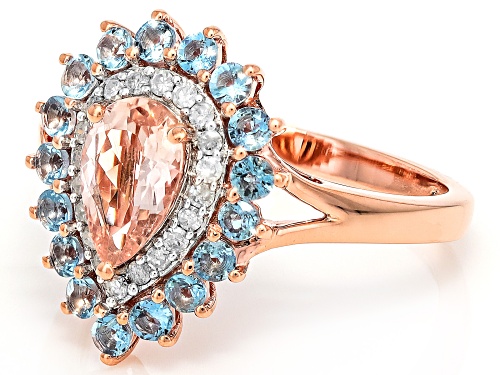 Pre-Owned 1.23ctw Cor-De-Rosa Morganite™, Santa Maria Aquamarine & White Diamond 10k Rose Gold Ring - Size 6