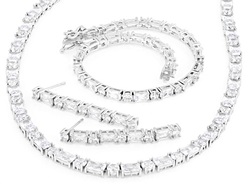 Pre-Owned Bella Luce® 77.33ctw White Diamond Simulant Rhodium Over Brass Necklace, Bracelet, and Ear