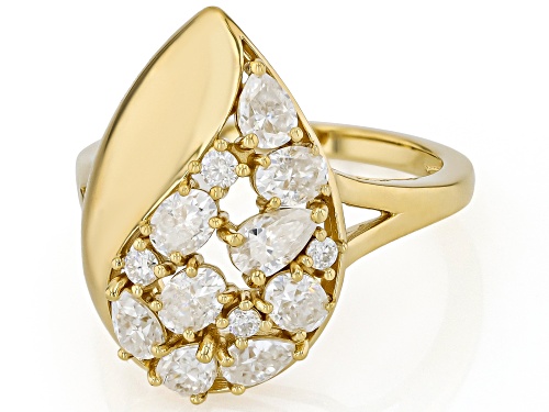 Pre-Owned MOISSANITE FIRE® 1.75CTW DEW PEAR AND OVAL AND ROUND 14K YELLOW GOLD OVER SILVER RING - Size 6
