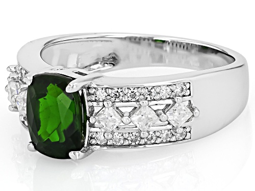 Pre-Owned 1.22ct Chrome Diopside With 0.65ctw Moissanite Fire® Rhodium Over Sterling Silver Ring - Size 10